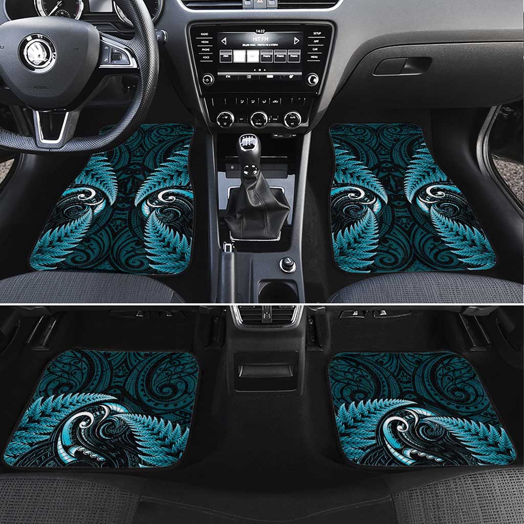 Aotearoa Pounamu Niho Car Mats Silver Fern Mix Maori Pattern - Turquoise LT14 Set 4pcs Turquoise - Polynesian Pride