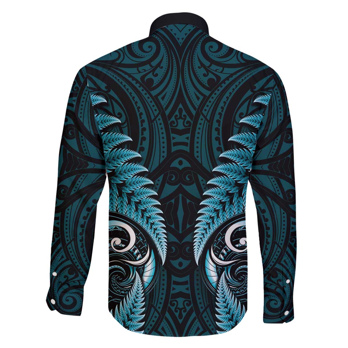 Aotearoa Pounamu Niho Family Matching Off The Shoulder Long Sleeve Dress and Hawaiian Shirt Silver Fern Mix Maori Pattern - Turquoise LT14 - Polynesian Pride