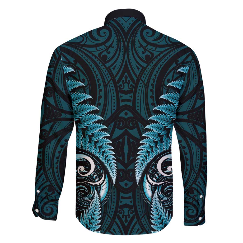 Aotearoa Pounamu Niho Family Matching Off Shoulder Maxi Dress and Hawaiian Shirt Silver Fern Mix Maori Pattern - Turquoise LT14 - Polynesian Pride