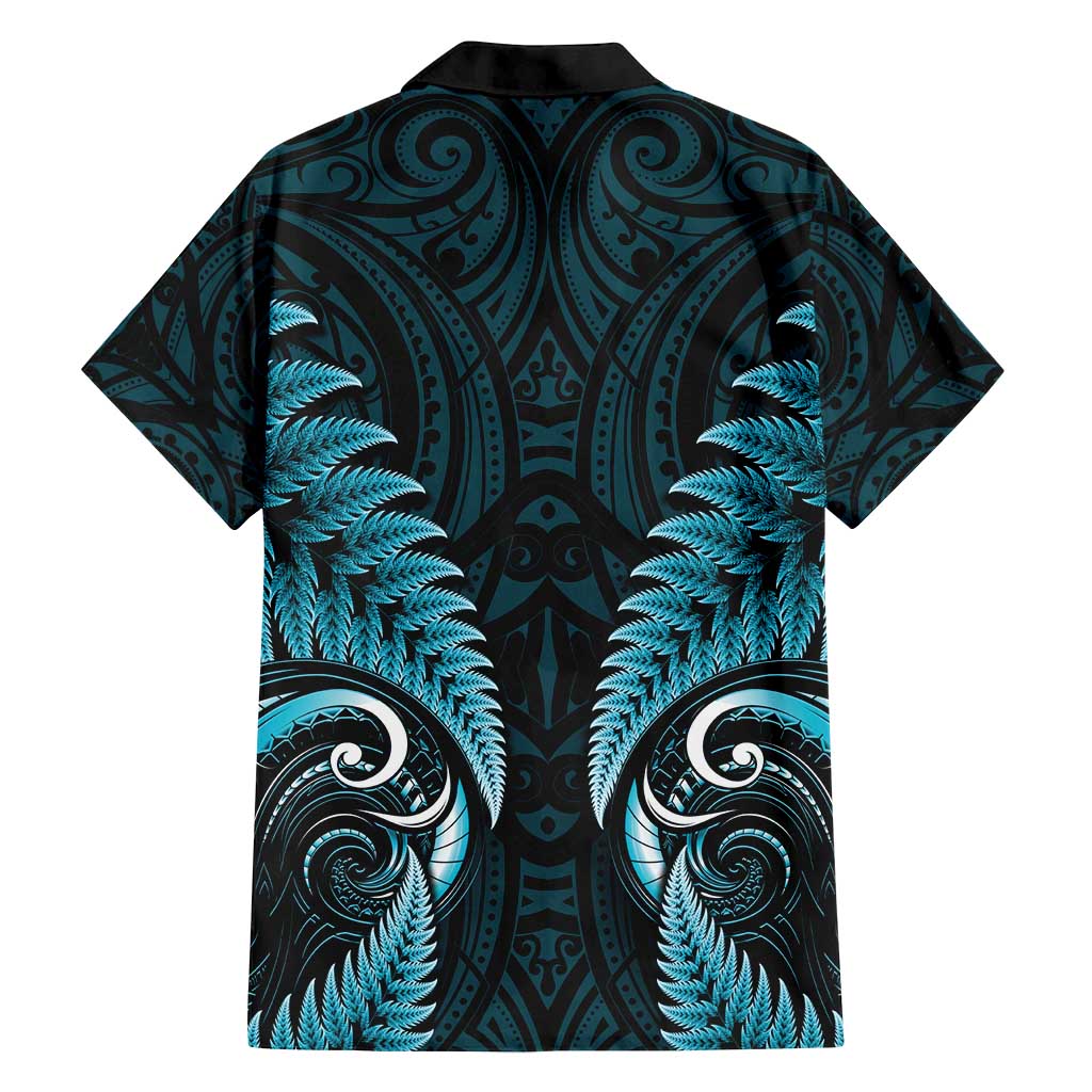 Aotearoa Pounamu Niho Family Matching Puletasi and Hawaiian Shirt Silver Fern Mix Maori Pattern - Turquoise LT14 - Polynesian Pride