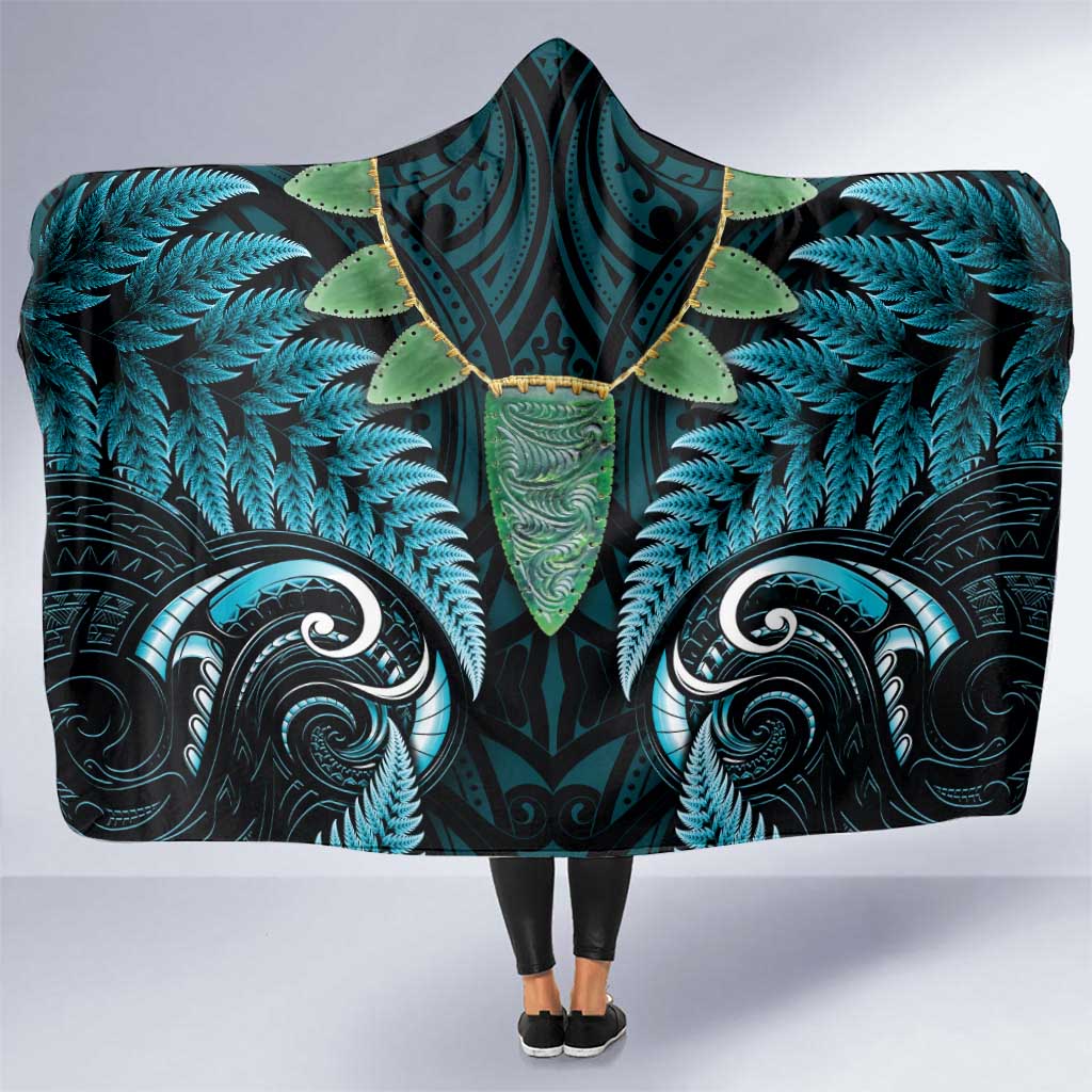 Aotearoa Pounamu Niho Hooded Blanket Silver Fern Mix Maori Pattern - Turquoise LT14 One Size Turquoise - Polynesian Pride