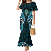 Aotearoa Pounamu Niho Mermaid Dress Silver Fern Mix Maori Pattern - Turquoise LT14 Women Turquoise - Polynesian Pride