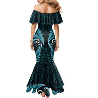 Aotearoa Pounamu Niho Mermaid Dress Silver Fern Mix Maori Pattern - Turquoise LT14 - Polynesian Pride