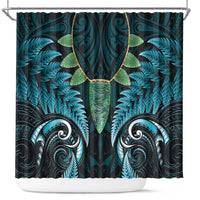Aotearoa Pounamu Niho Shower Curtain Silver Fern Mix Maori Pattern - Turquoise LT14 Turquoise - Polynesian Pride