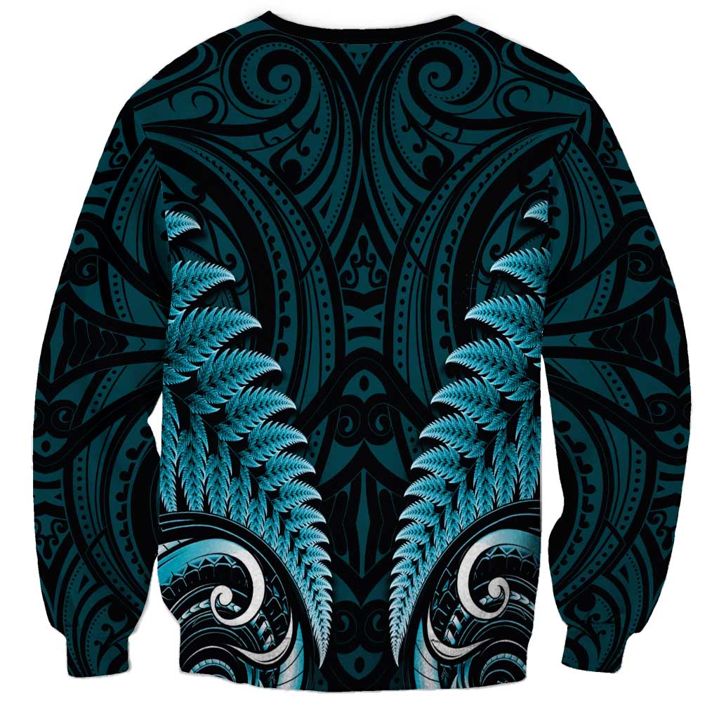 Aotearoa Pounamu Niho Sweatshirt Silver Fern Mix Maori Pattern - Turquoise