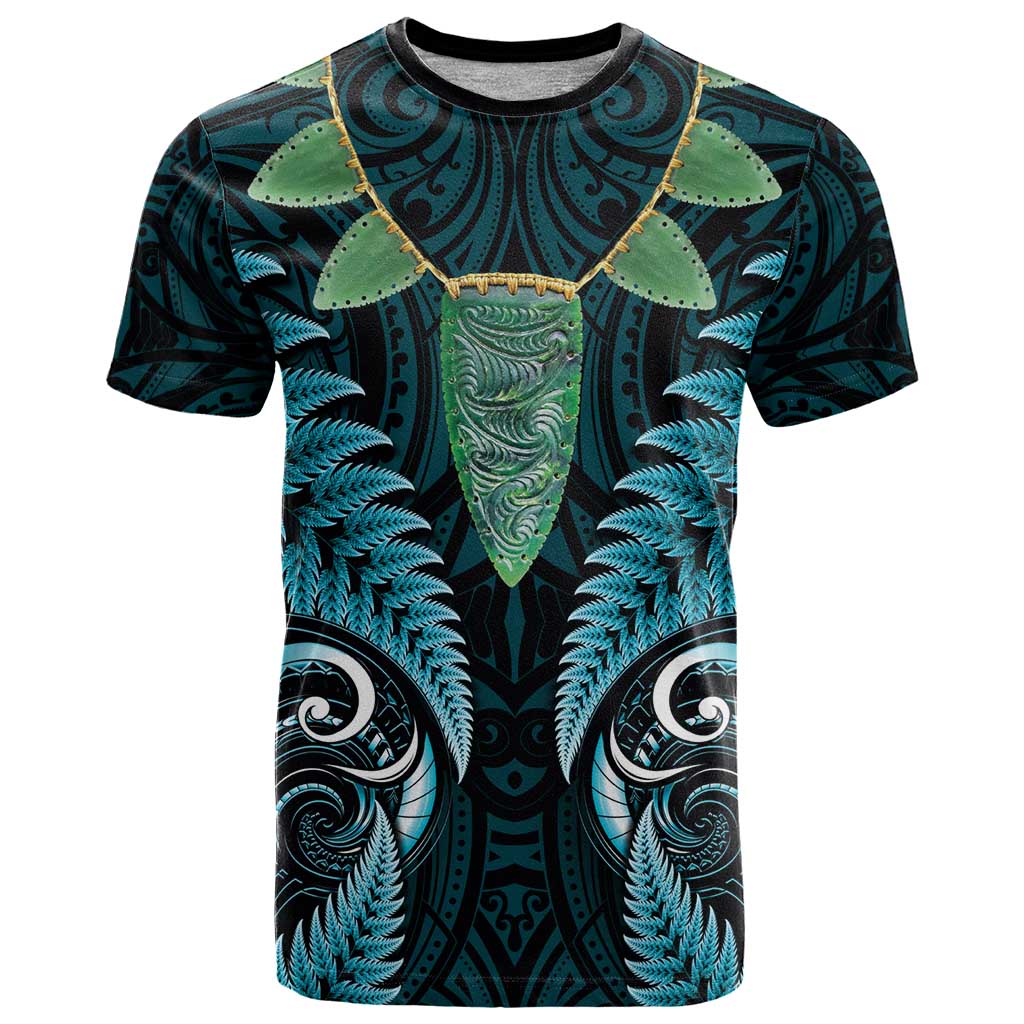 Aotearoa Pounamu Niho T Shirt Silver Fern Mix Maori Pattern - Turquoise LT14 Turquoise - Polynesian Pride