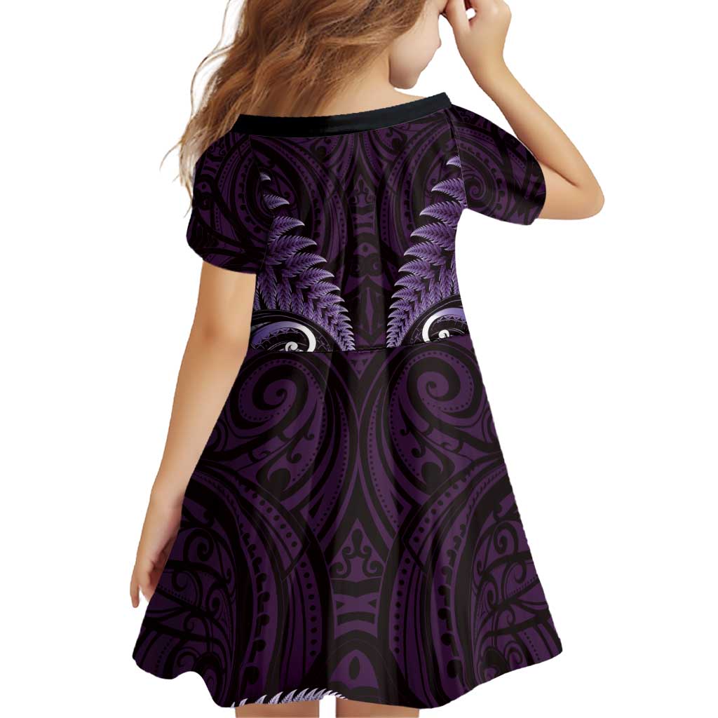 Aotearoa Pounamu Niho Family Matching Off Shoulder Short Dress and Hawaiian Shirt Silver Fern Mix Maori Pattern - Purple LT14 - Polynesian Pride