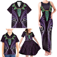 Aotearoa Pounamu Niho Family Matching Tank Maxi Dress and Hawaiian Shirt Silver Fern Mix Maori Pattern - Purple LT14 - Polynesian Pride