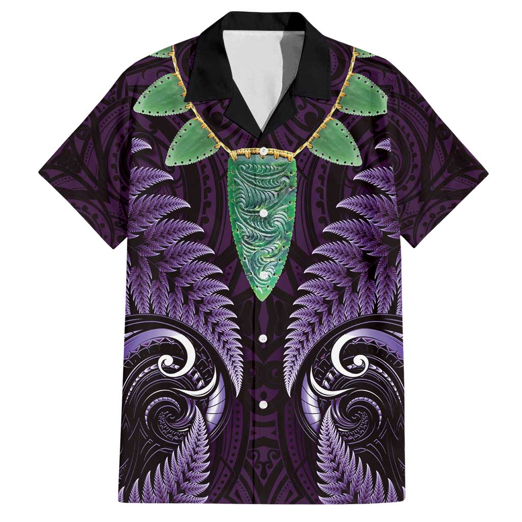 Aotearoa Pounamu Niho Family Matching Tank Maxi Dress and Hawaiian Shirt Silver Fern Mix Maori Pattern - Purple LT14 Dad's Shirt - Short Sleeve Purple - Polynesian Pride