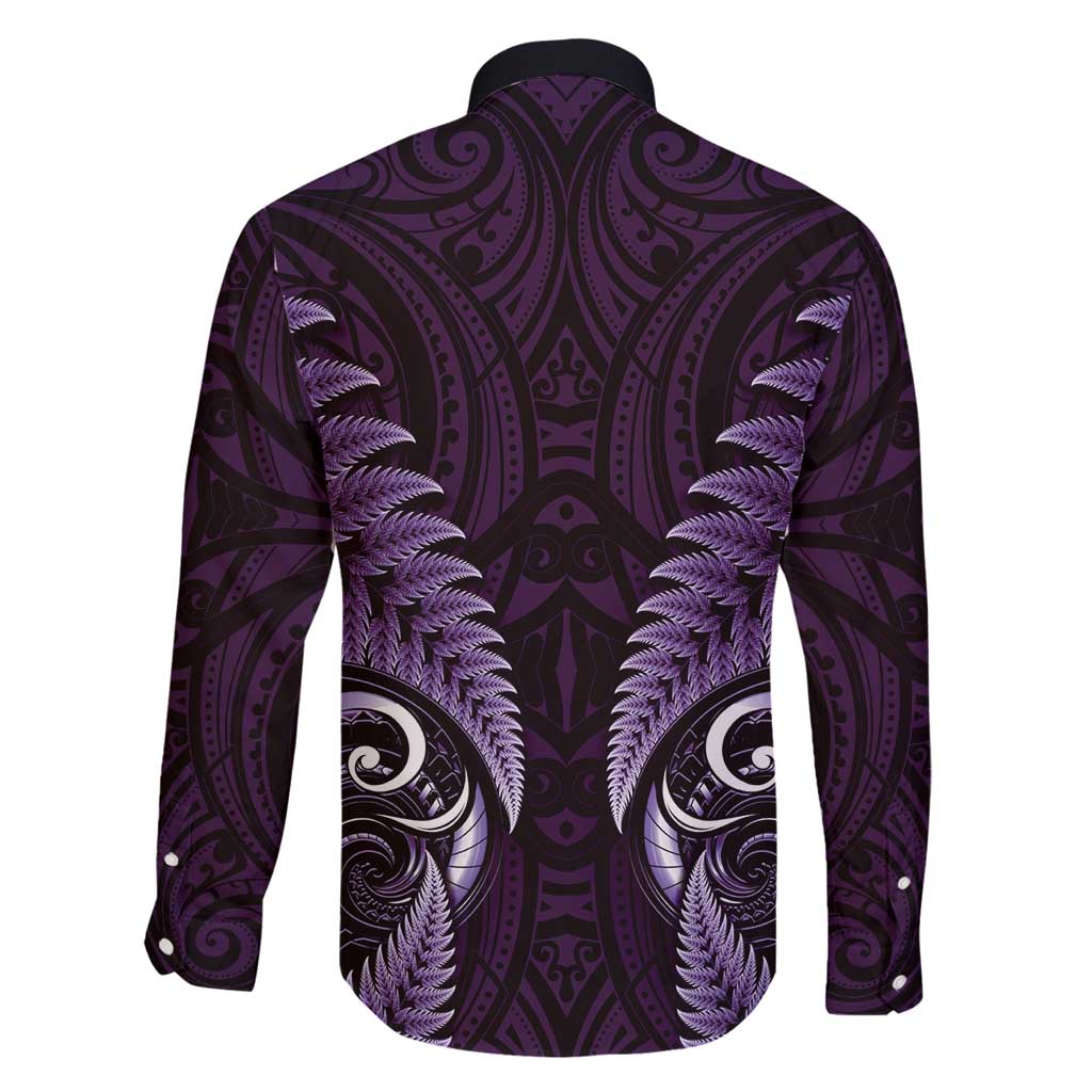 Aotearoa Pounamu Niho Family Matching Tank Maxi Dress and Hawaiian Shirt Silver Fern Mix Maori Pattern - Purple LT14 - Polynesian Pride