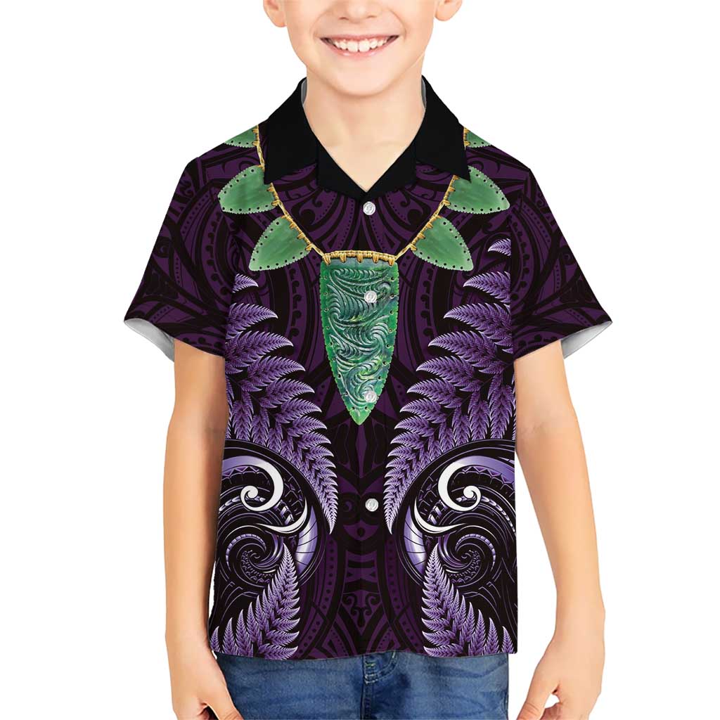 Aotearoa Pounamu Niho Hawaiian Shirt Silver Fern Mix Maori Pattern - Purple