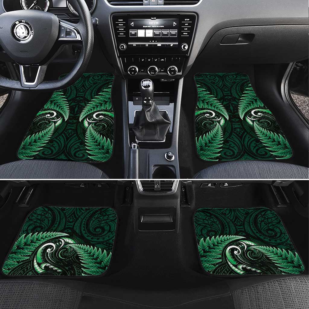 Aotearoa Pounamu Niho Car Mats Silver Fern Mix Maori Pattern - Green LT14 Set 4pcs Green - Polynesian Pride