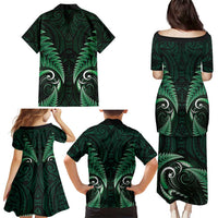 Aotearoa Pounamu Niho Family Matching Puletasi and Hawaiian Shirt Silver Fern Mix Maori Pattern - Green LT14 - Polynesian Pride