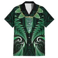 Aotearoa Pounamu Niho Family Matching Puletasi and Hawaiian Shirt Silver Fern Mix Maori Pattern - Green LT14 Dad's Shirt - Short Sleeve Green - Polynesian Pride