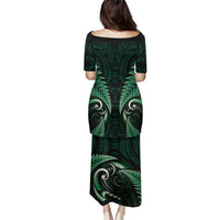 Aotearoa Pounamu Niho Family Matching Puletasi and Hawaiian Shirt Silver Fern Mix Maori Pattern - Green LT14 - Polynesian Pride