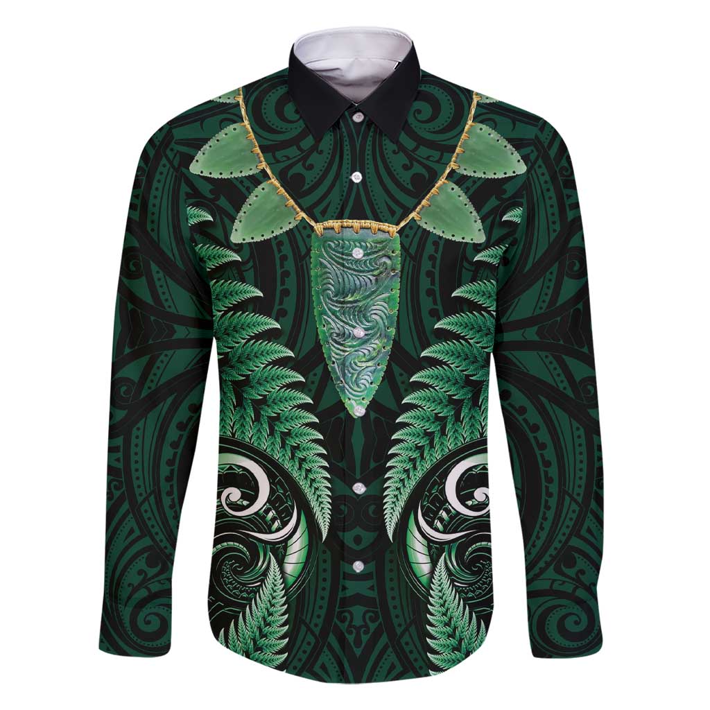 Aotearoa Pounamu Niho Family Matching Short Sleeve Bodycon Dress and Hawaiian Shirt Silver Fern Mix Maori Pattern - Green LT14 Dad's Shirt - Long Sleeve Green - Polynesian Pride