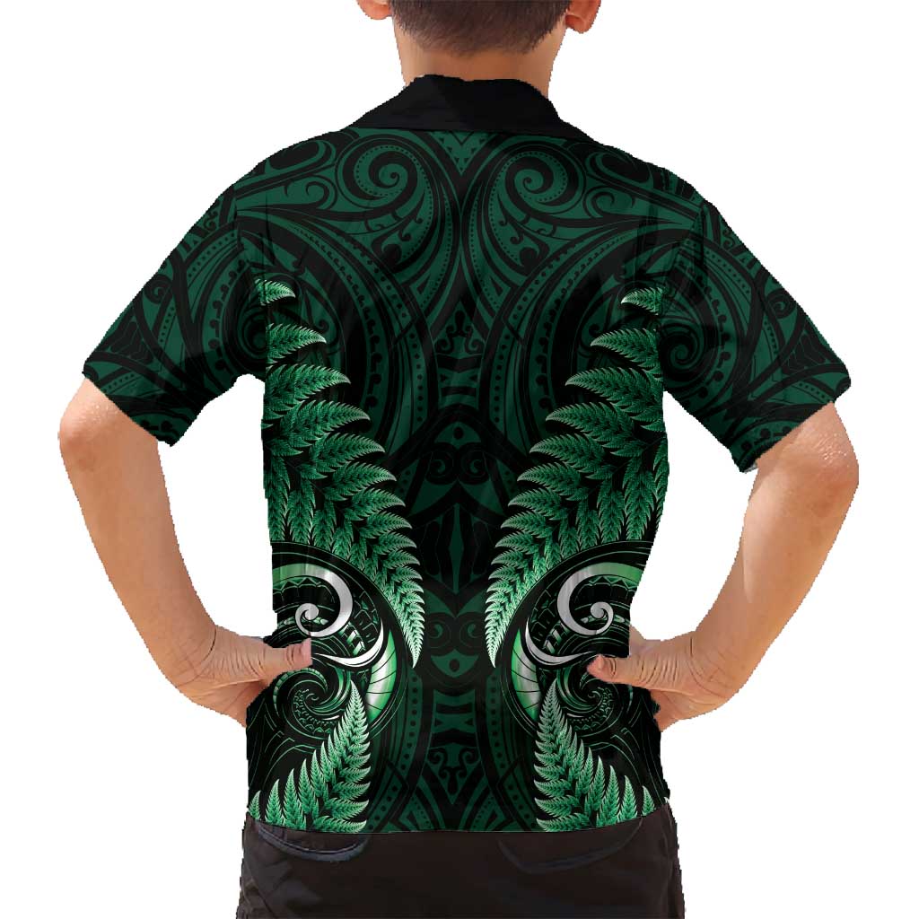 Aotearoa Pounamu Niho Family Matching Summer Maxi Dress and Hawaiian Shirt Silver Fern Mix Maori Pattern - Green LT14 - Polynesian Pride