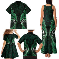 Aotearoa Pounamu Niho Family Matching Tank Maxi Dress and Hawaiian Shirt Silver Fern Mix Maori Pattern - Green LT14 - Polynesian Pride