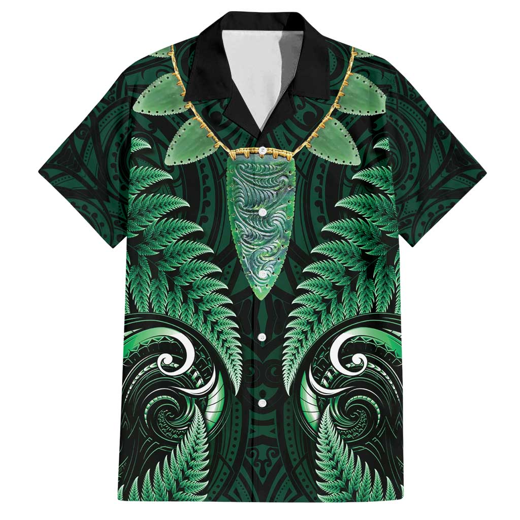 Aotearoa Pounamu Niho Family Matching Tank Maxi Dress and Hawaiian Shirt Silver Fern Mix Maori Pattern - Green LT14 Dad's Shirt - Short Sleeve Green - Polynesian Pride
