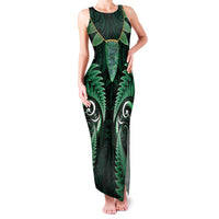 Aotearoa Pounamu Niho Family Matching Tank Maxi Dress and Hawaiian Shirt Silver Fern Mix Maori Pattern - Green LT14 Mom's Dress Green - Polynesian Pride