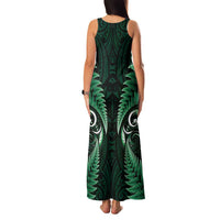 Aotearoa Pounamu Niho Family Matching Tank Maxi Dress and Hawaiian Shirt Silver Fern Mix Maori Pattern - Green LT14 - Polynesian Pride