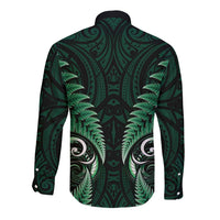 Aotearoa Pounamu Niho Long Sleeve Button Shirt Silver Fern Mix Maori Pattern - Green LT14 - Polynesian Pride