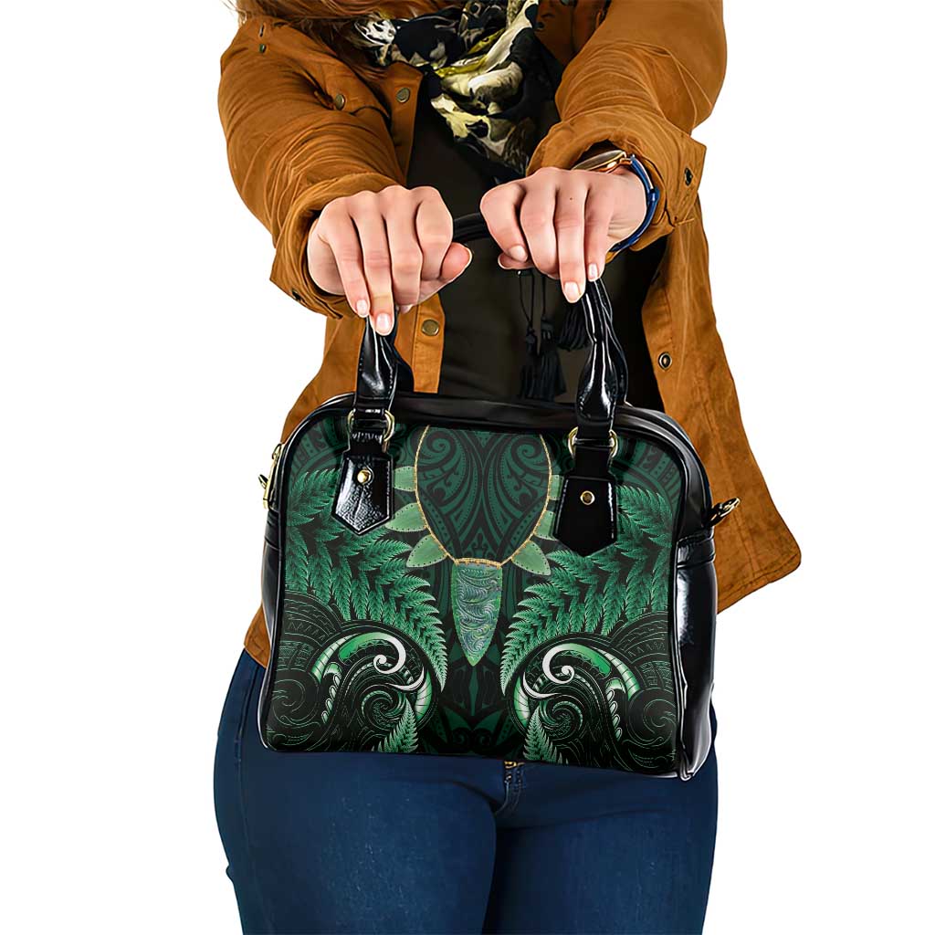 Aotearoa Pounamu Niho Shoulder Handbag Silver Fern Mix Maori Pattern - Green LT14 One Size Green - Polynesian Pride