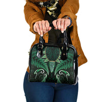 Aotearoa Pounamu Niho Shoulder Handbag Silver Fern Mix Maori Pattern - Green LT14 One Size Green - Polynesian Pride