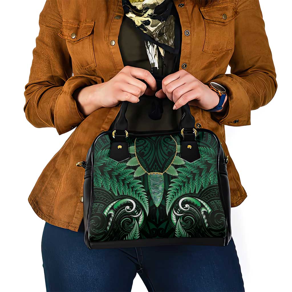 Aotearoa Pounamu Niho Shoulder Handbag Silver Fern Mix Maori Pattern - Green LT14 - Polynesian Pride