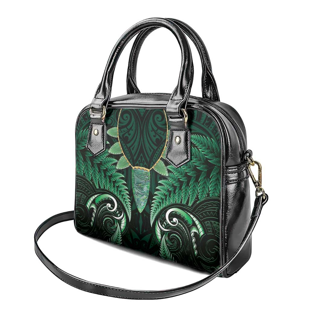 Aotearoa Pounamu Niho Shoulder Handbag Silver Fern Mix Maori Pattern - Green LT14 - Polynesian Pride