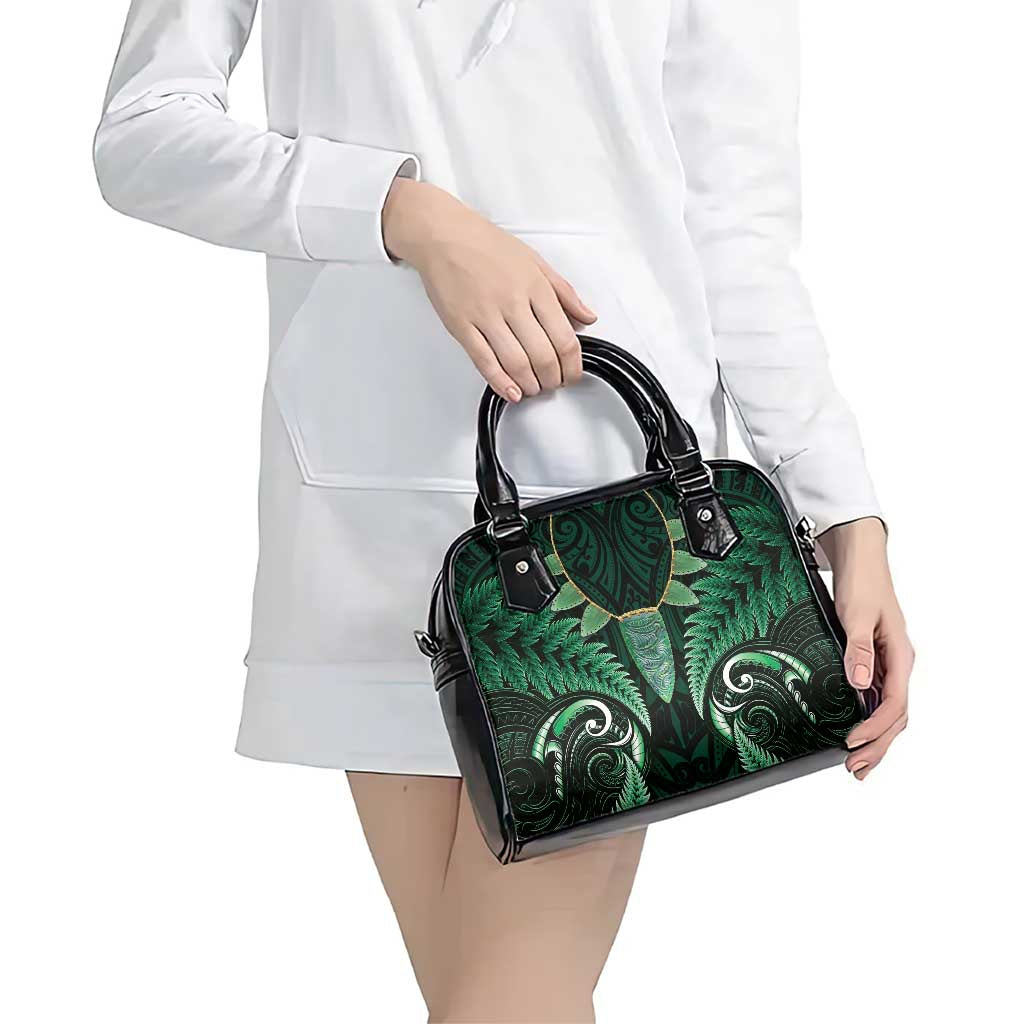 Aotearoa Pounamu Niho Shoulder Handbag Silver Fern Mix Maori Pattern - Green LT14 - Polynesian Pride