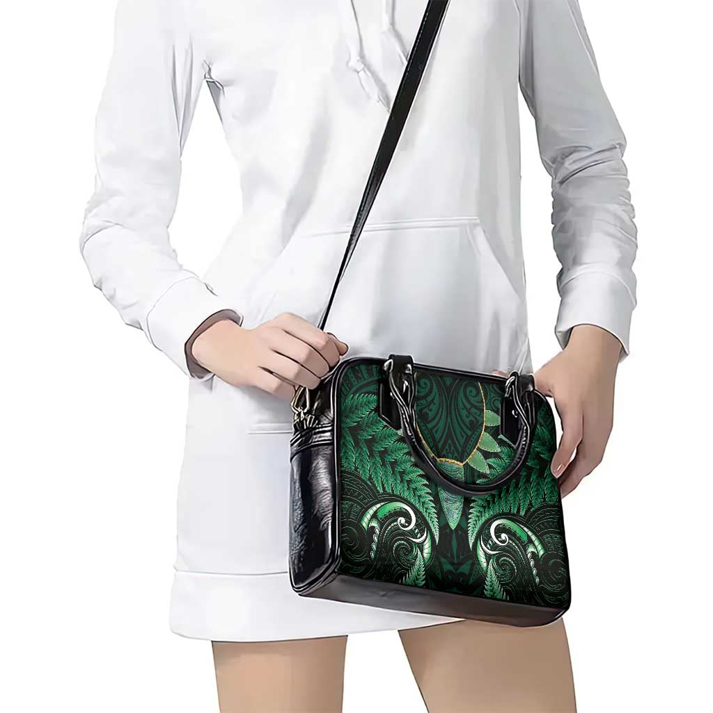 Aotearoa Pounamu Niho Shoulder Handbag Silver Fern Mix Maori Pattern - Green LT14 - Polynesian Pride
