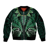 Aotearoa Pounamu Niho Sleeve Zip Bomber Jacket Silver Fern Mix Maori Pattern - Green LT14 Unisex Green - Polynesian Pride