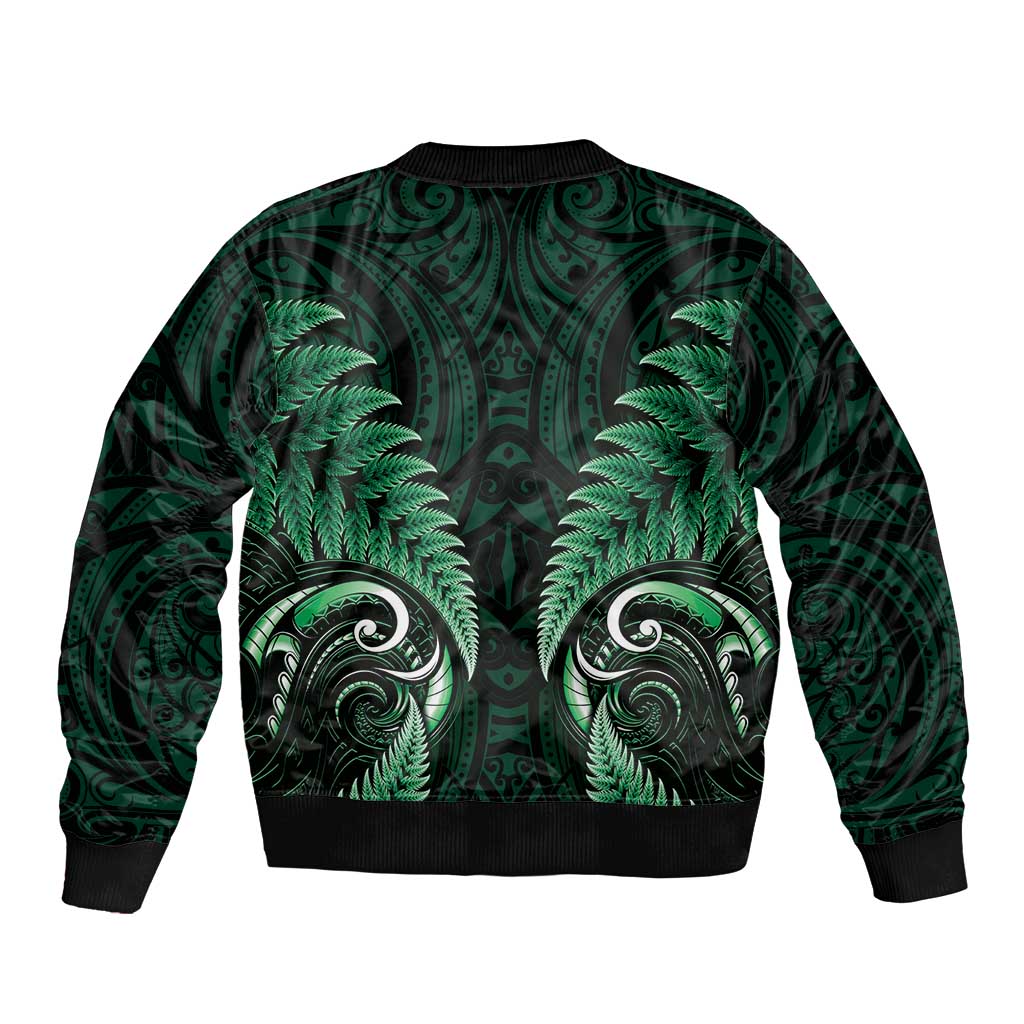 Aotearoa Pounamu Niho Sleeve Zip Bomber Jacket Silver Fern Mix Maori Pattern - Green LT14 - Polynesian Pride