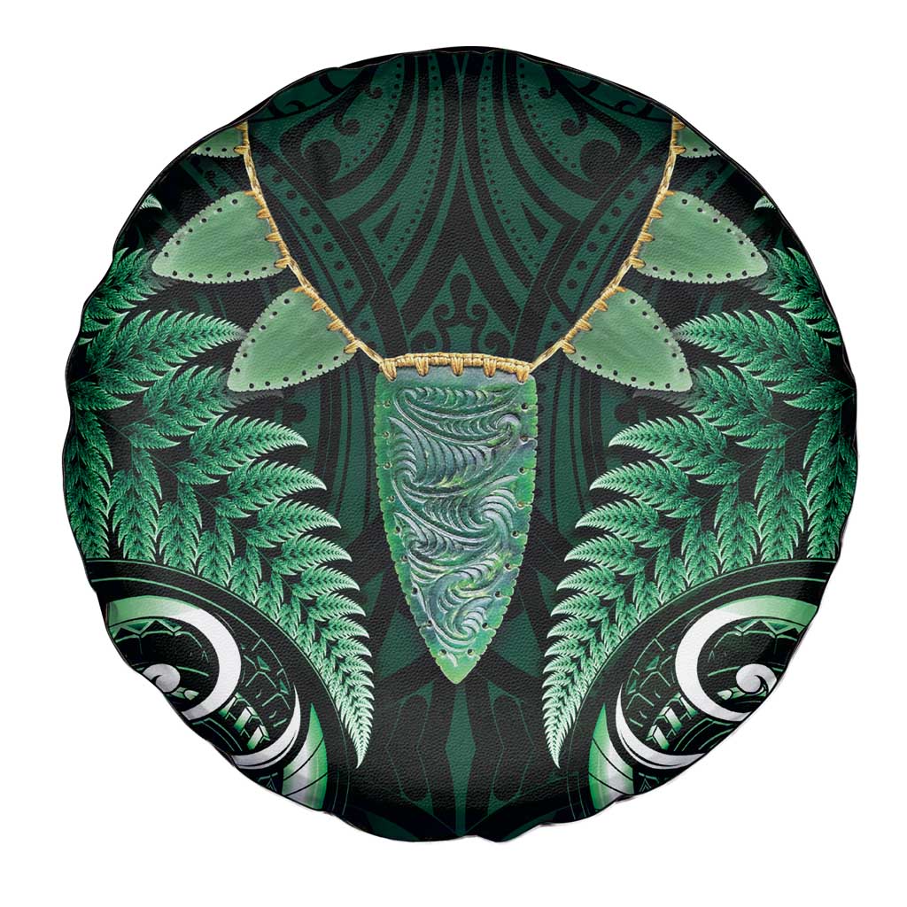 Aotearoa Pounamu Niho Spare Tire Cover Silver Fern Mix Maori Pattern - Green