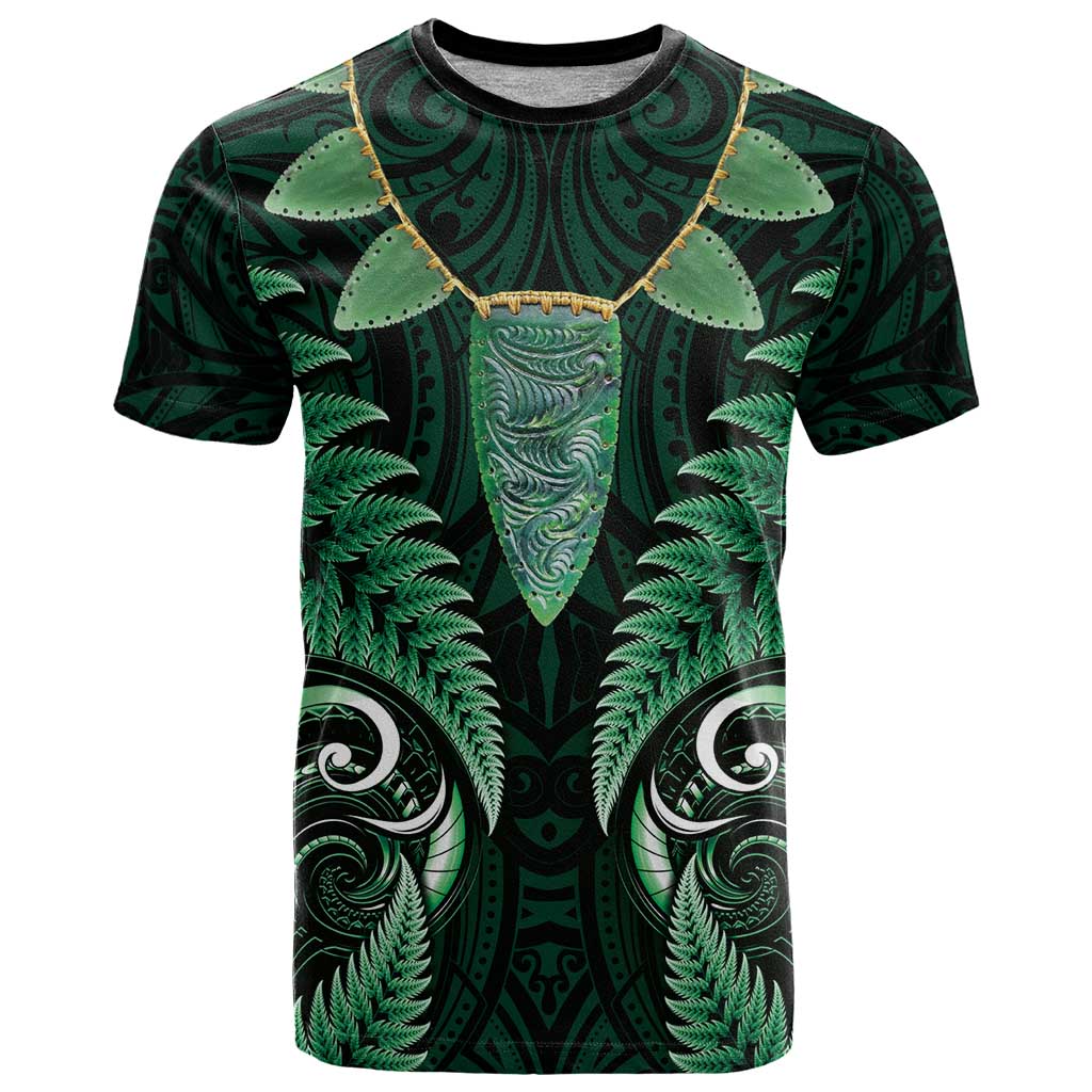 Aotearoa Pounamu Niho T Shirt Silver Fern Mix Maori Pattern - Green LT14 Green - Polynesian Pride