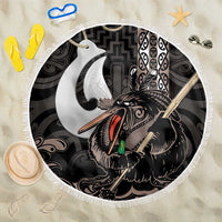Aotearoa Hei Matau Beach Blanket Haka Kiwi Mix Maori Mangopare LT14 One Size 150cm Black - Polynesian Pride