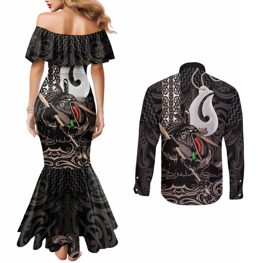 Aotearoa Hei Matau Couples Matching Mermaid Dress and Long Sleeve Button Shirt Haka Kiwi Mix Maori Mangopare LT14 - Polynesian Pride