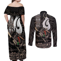 Aotearoa Hei Matau Couples Matching Off Shoulder Maxi Dress and Long Sleeve Button Shirt Haka Kiwi Mix Maori Mangopare LT14 - Polynesian Pride