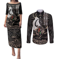 Aotearoa Hei Matau Couples Matching Puletasi and Long Sleeve Button Shirt Haka Kiwi Mix Maori Mangopare LT14 Black - Polynesian Pride