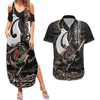 Aotearoa Hei Matau Couples Matching Summer Maxi Dress and Hawaiian Shirt Haka Kiwi Mix Maori Mangopare LT14 Black - Polynesian Pride