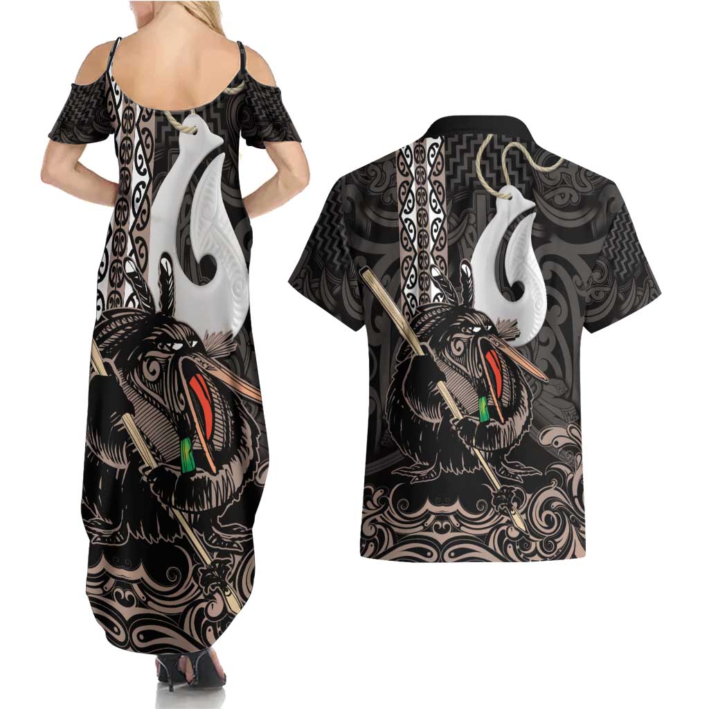 Aotearoa Hei Matau Couples Matching Summer Maxi Dress and Hawaiian Shirt Haka Kiwi Mix Maori Mangopare LT14 - Polynesian Pride