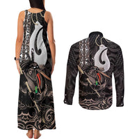 Aotearoa Hei Matau Couples Matching Tank Maxi Dress and Long Sleeve Button Shirt Haka Kiwi Mix Maori Mangopare LT14 - Polynesian Pride