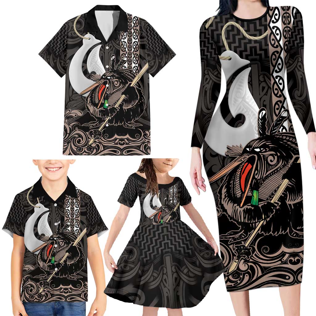 Aotearoa Hei Matau Family Matching Long Sleeve Bodycon Dress and Hawaiian Shirt Haka Kiwi Mix Maori Mangopare LT14 - Polynesian Pride