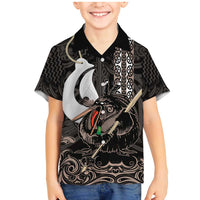 Aotearoa Hei Matau Family Matching Mermaid Dress and Hawaiian Shirt Haka Kiwi Mix Maori Mangopare LT14 Son's Shirt Black - Polynesian Pride