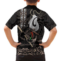 Aotearoa Hei Matau Family Matching Off Shoulder Short Dress and Hawaiian Shirt Haka Kiwi Mix Maori Mangopare LT14 - Polynesian Pride