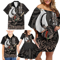 Aotearoa Hei Matau Family Matching Off Shoulder Short Dress and Hawaiian Shirt Haka Kiwi Mix Maori Mangopare LT14 - Polynesian Pride
