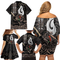 Aotearoa Hei Matau Family Matching Off Shoulder Short Dress and Hawaiian Shirt Haka Kiwi Mix Maori Mangopare LT14 - Polynesian Pride