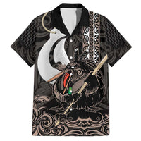 Aotearoa Hei Matau Family Matching Off Shoulder Short Dress and Hawaiian Shirt Haka Kiwi Mix Maori Mangopare LT14 Dad's Shirt - Short Sleeve Black - Polynesian Pride