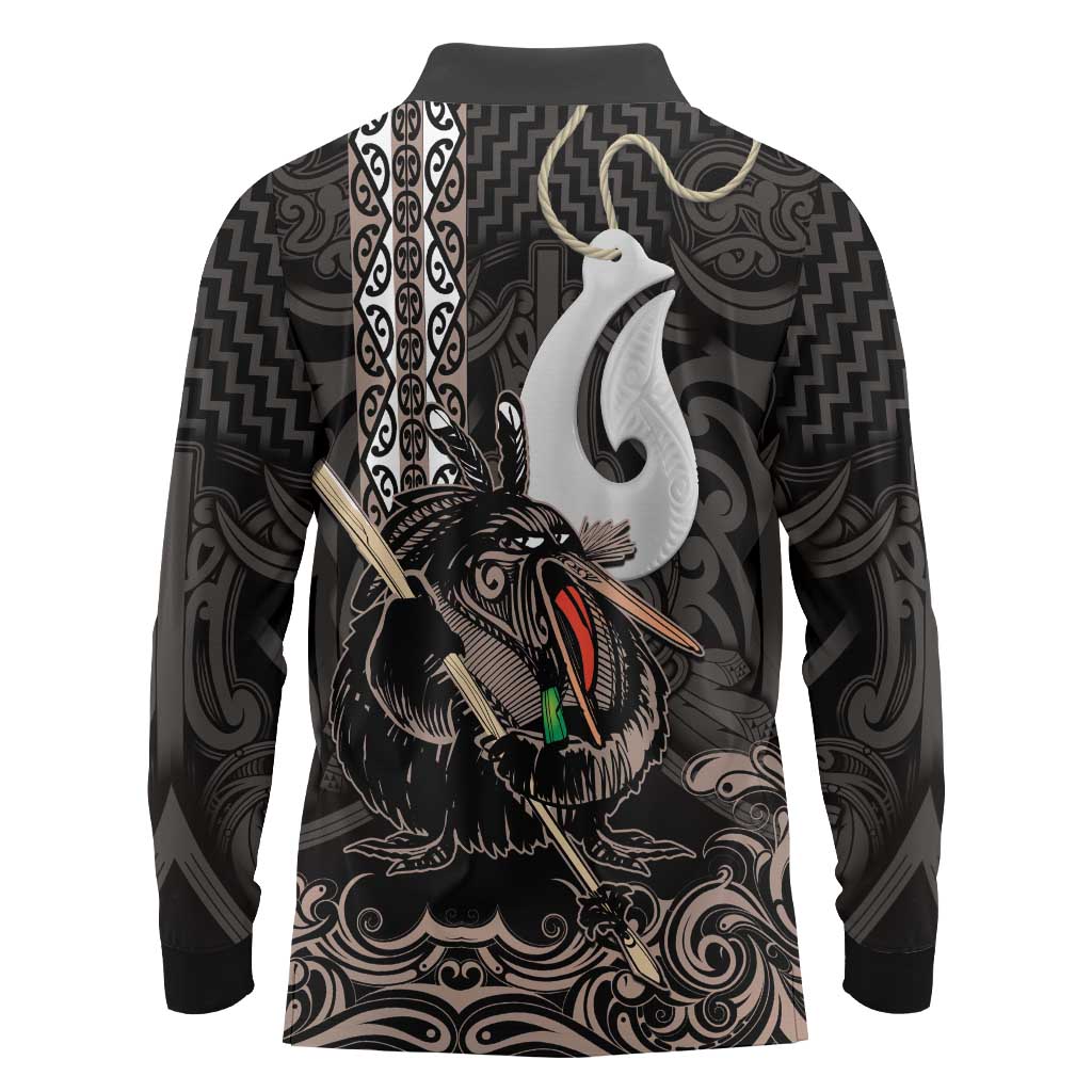 Aotearoa Hei Matau Long Sleeve Polo Shirt Haka Kiwi Mix Maori Mangopare LT14 - Polynesian Pride